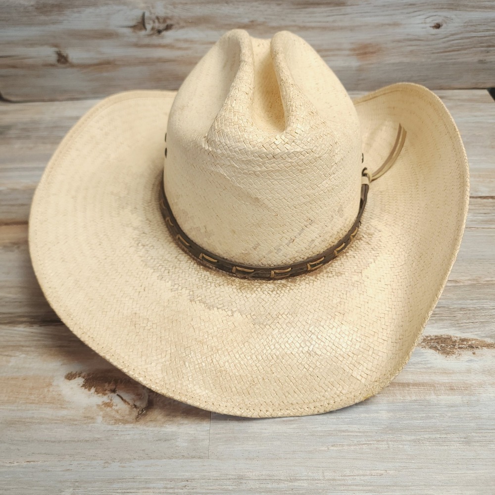 Stallion by Stetson Straw Cowboy Hat 7 1/8 Cream Western Cattleman Crease Vented